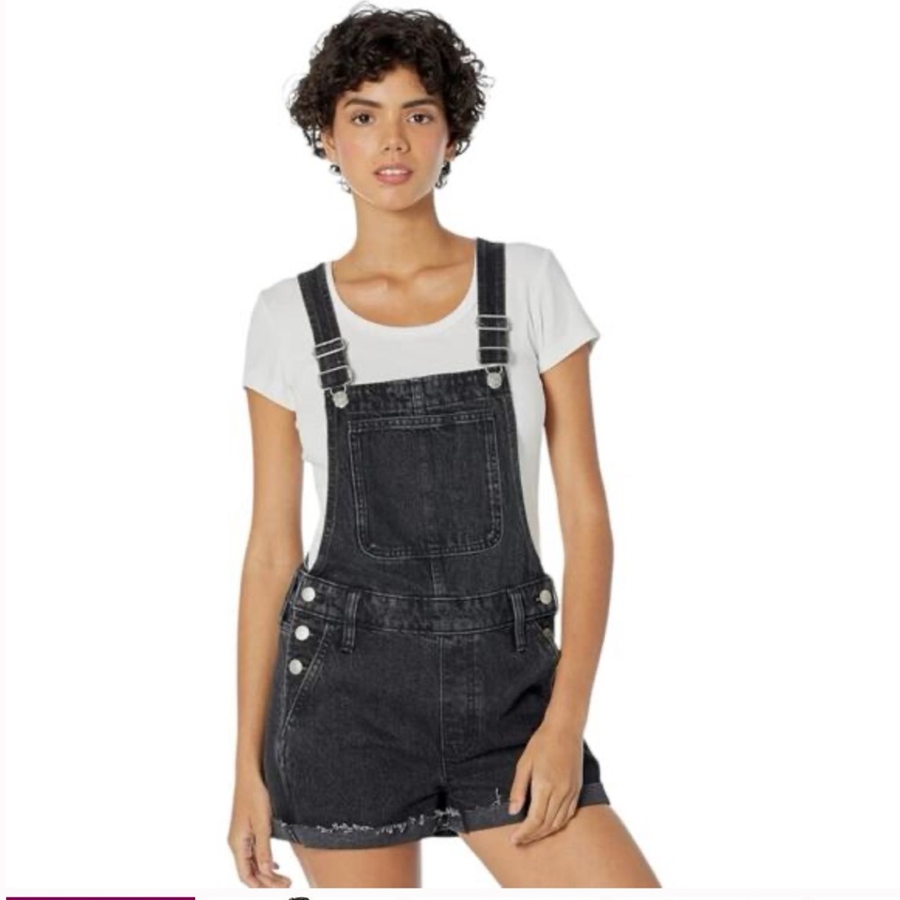 Madewell High Rise Washed Black‎ Denim Adirondack Short Overalls size M
